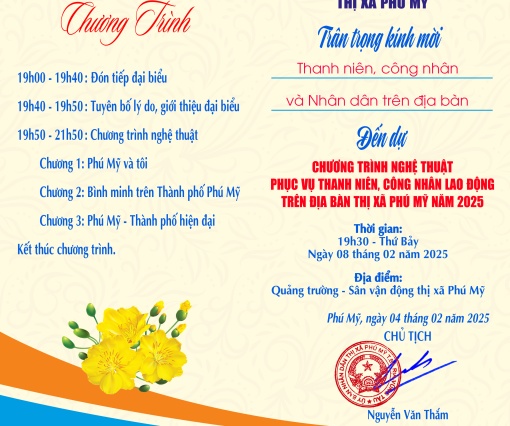 Chương trình nghệ thuật "Bình minh Mùa Xuân" vào ngày 08/02/2025 tại Sân vận động thị xã Phú Mỹ